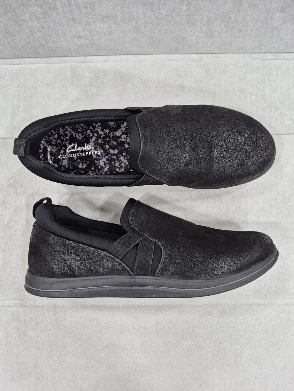 Clarks Cloudsteppers loafer women's 10W black fabric slip on CushionSoft footbed